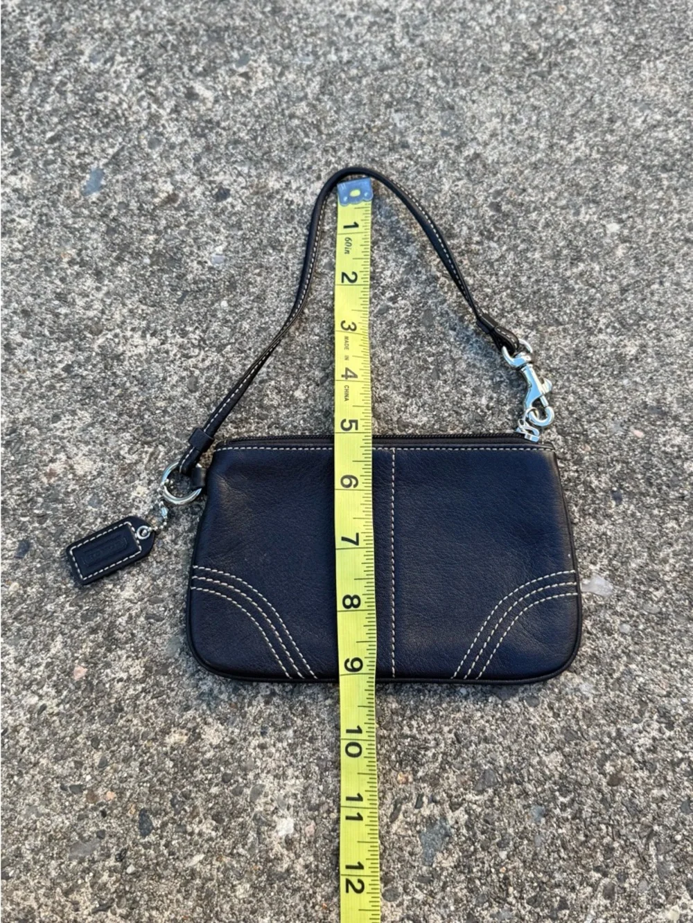 Coach Black Leather Wristlet Clutch Zip Pouch Signature Tag